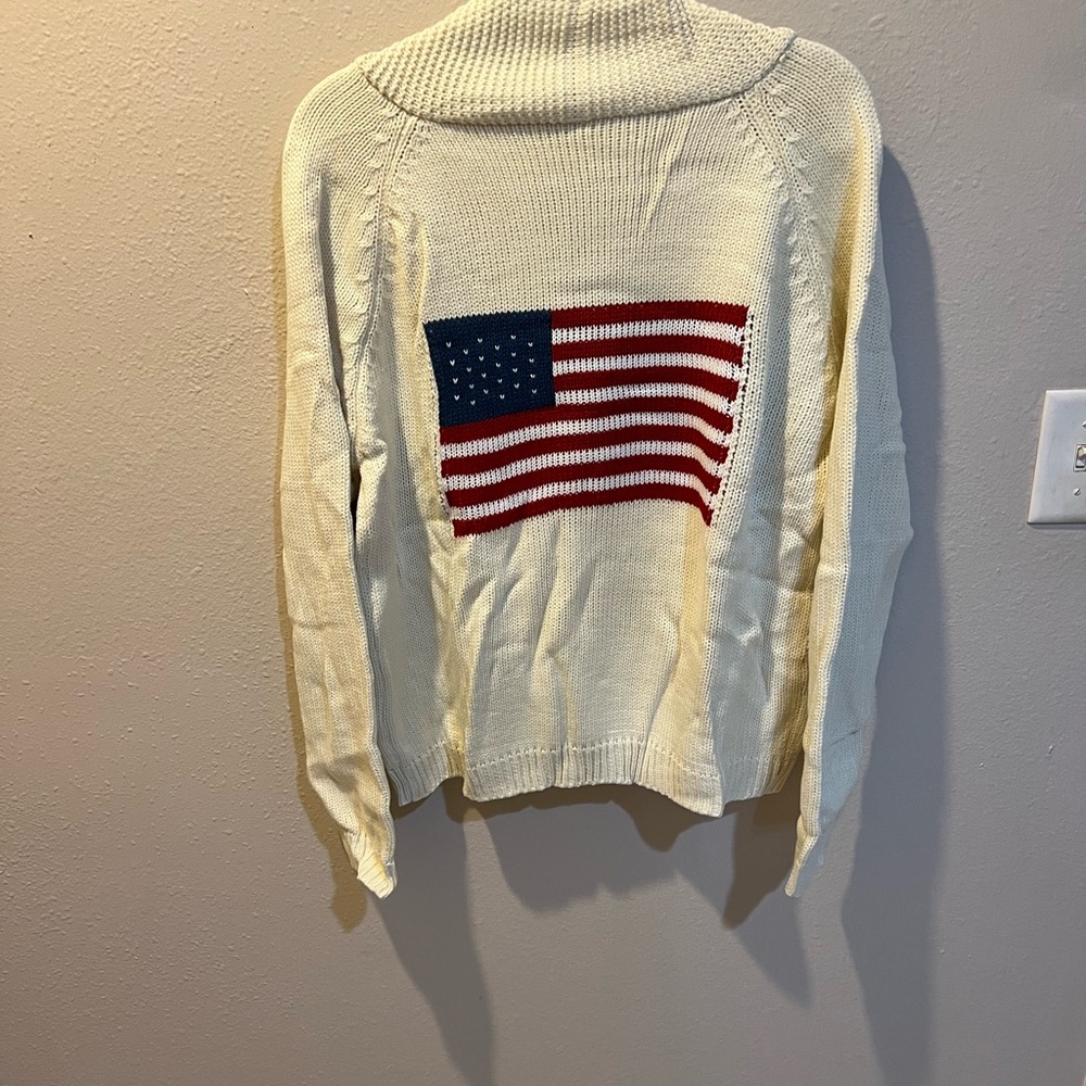 Cream Cardigan Sweater with Flag Design